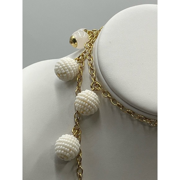 J. Crew Gold Tone White Beaded Beads and Whitish Orb Long Necklace New - Picture 9 of 12
